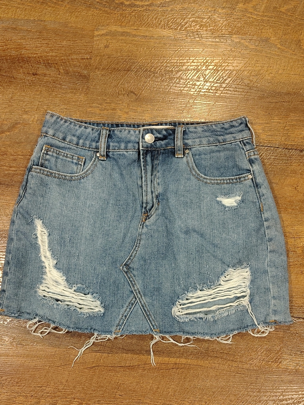 Pacsun Women's Small Light Blue Distressed Denim 5 Pocket Mini Skirt